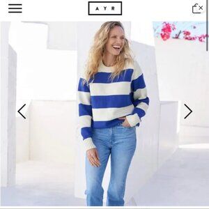 AYR The Kickback Crew, Beach Glass (Striped Blue and White), XS, NWT